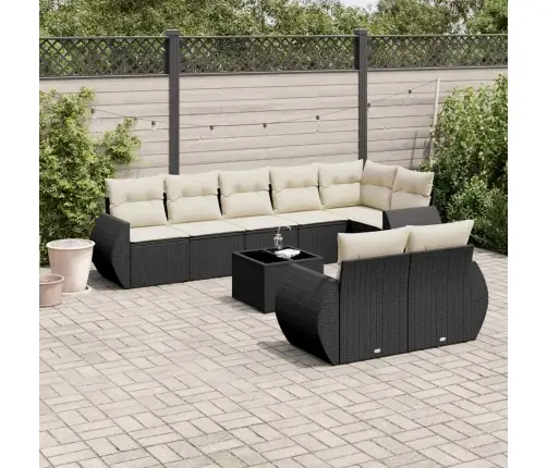 9-Daļīgs Dārza Dīvāna Komplekts, Matrači, Melna Pe Rotangpalma Vidaxl