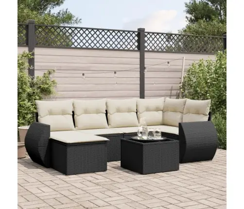 7-Daļīgs Dārza Dīvāna Komplekts Ar Matračiem, Melna Pe Vidaxl