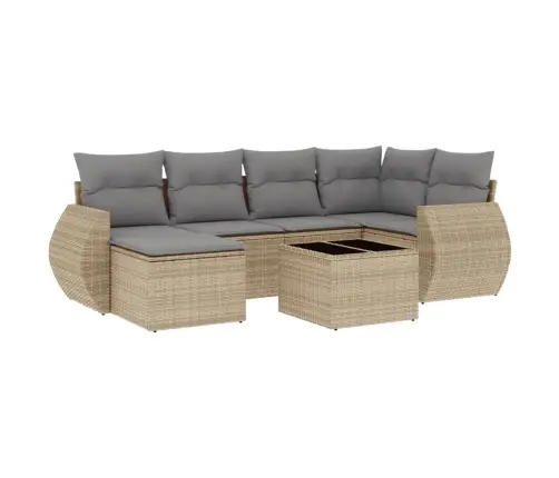 7-Daļīgs Dārza Dīvāna Komplekts, Matrači, Bēša Pe Rotangpalma Vidaxl