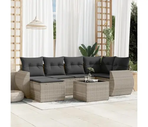 7-Osaline Aiamööblikomplekt Patjadega, Helehall, Polürotang