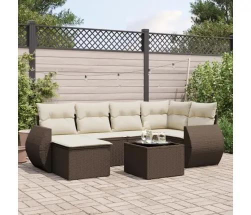 7-Osaline Aiamööblikomplekt Patjadega, Pruun, Polürotang