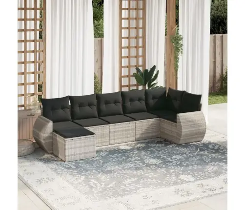 7-Daļīgs Dārza Dīvāna Komplekts,Matrači, Gaiši Pelēka Pe Pinums Vidaxl