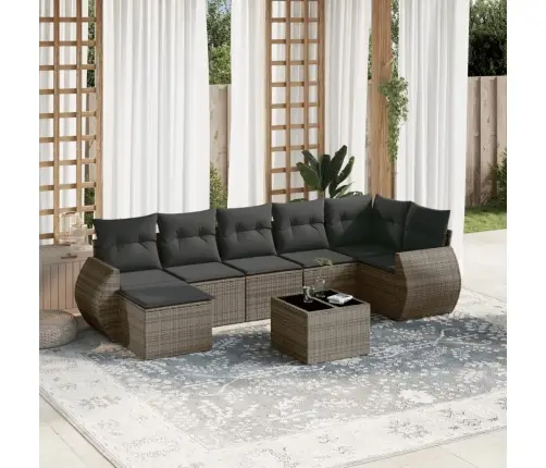 8-Daļīgs Dārza Dīvāna Komplekts Ar Matračiem, Pelēks Pe Pinums Vidaxl