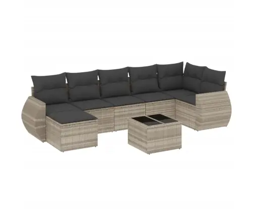 8-Daļīgs Dārza Dīvāna Komplekts,Matrači, Gaiši Pelēka Pe Pinums Vidaxl