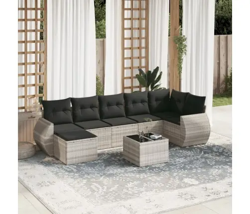 8-Daļīgs Dārza Dīvāna Komplekts,Matrači, Gaiši Pelēka Pe Pinums Vidaxl