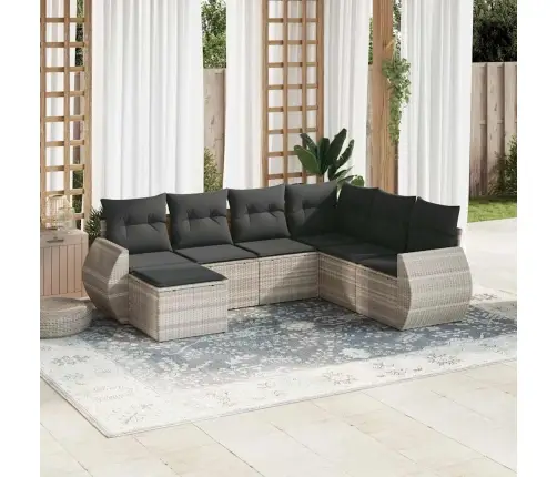 7-Daļīgs Dārza Dīvāna Komplekts,Matrači, Gaiši Pelēka Pe Pinums Vidaxl