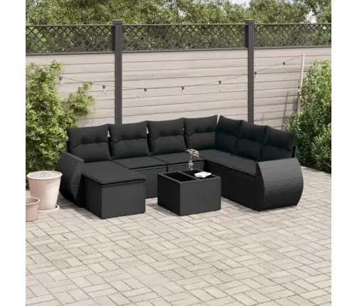 8-Daļīgs Dārza Dīvāna Komplekts, Matrači, Melna Pe Rotangpalma Vidaxl