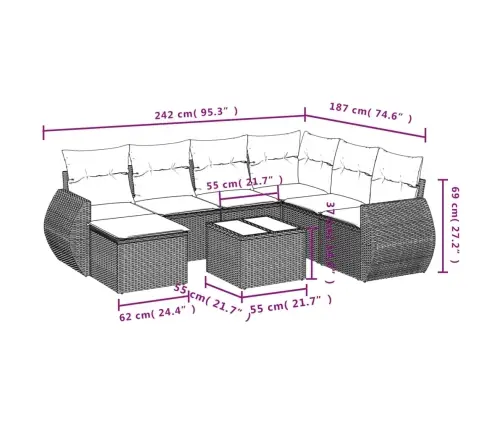 8-Daļīgs Dārza Dīvāna Komplekts, Matrači, Melna Pe Rotangpalma Vidaxl