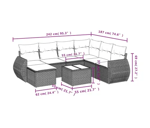 8-Osaline Aiadiivani Komplekt Patjadega, Beež, Polürotang