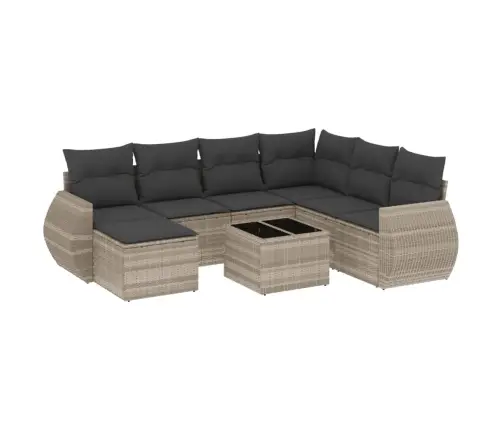 8-Daļīgs Dārza Dīvāna Komplekts,Matrači, Gaiši Pelēka Pe Pinums Vidaxl