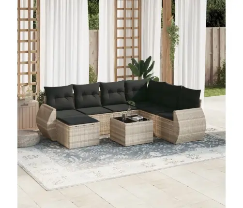 8-Daļīgs Dārza Dīvāna Komplekts,Matrači, Gaiši Pelēka Pe Pinums Vidaxl