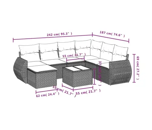 8-Daļīgs Dārza Dīvānu Komplekts, Matrači, Brūna Pe Rotangpalma Vidaxl