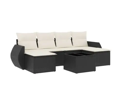 Sofos Komplektas Su Pagalvėlėmis, 7 Dalių, Juodas, Poliratanas