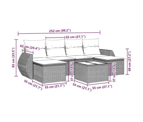 Sofos Komplektas Su Pagalvėlėmis, 7 Dalių, Juodas, Poliratanas