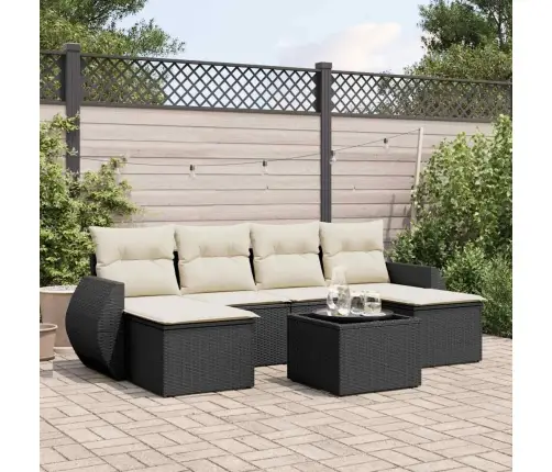 Sofos Komplektas Su Pagalvėlėmis, 7 Dalių, Juodas, Poliratanas