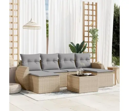 7-Daļīgs Dārza Dīvāna Komplekts, Matrači, Bēša Pe Rotangpalma Vidaxl