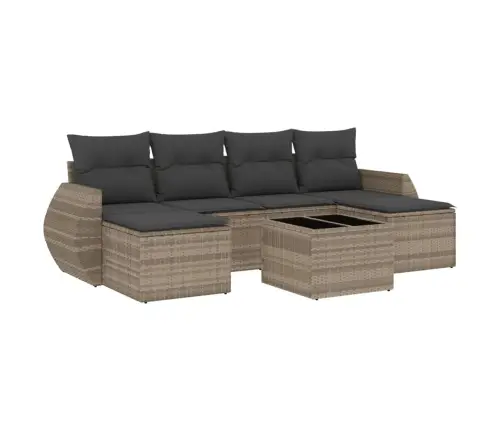 7-Daļīgs Dārza Dīvāna Komplekts,Matrači, Gaiši Pelēka Pe Pinums Vidaxl