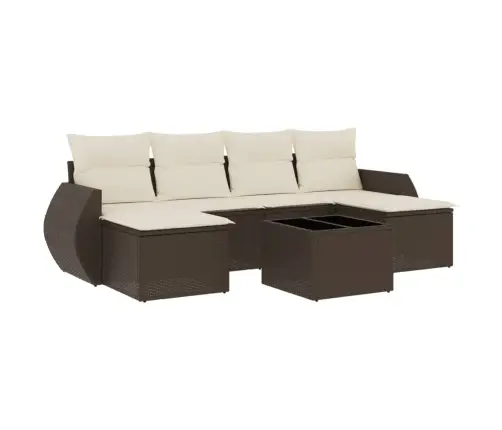 7-Osaline Aiamööblikomplekt Patjadega, Pruun, Polürotang