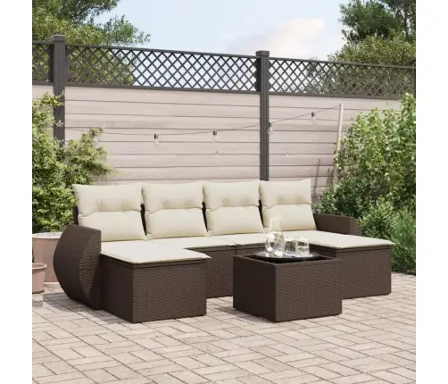 7-Osaline Aiamööblikomplekt Patjadega, Pruun, Polürotang