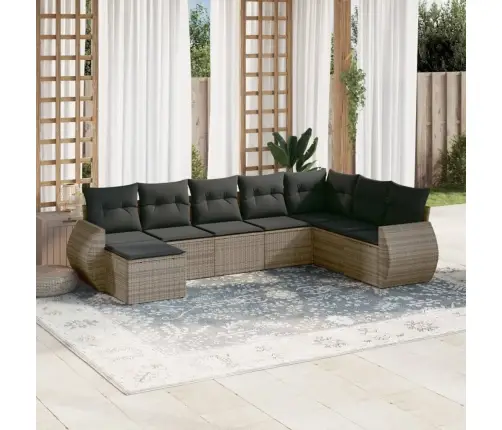 8-Daļīgs Dārza Dīvāna Komplekts Ar Matračiem, Pelēks Pe Pinums Vidaxl