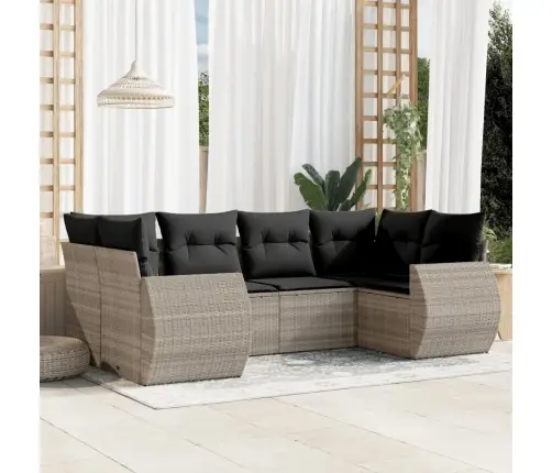 6-Daļīgs Dārza Dīvānu Komplekts,Matrači, Gaiši Pelēka Pe Pinums Vidaxl