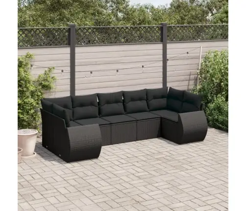 7-Daļīgs Dārza Dīvāna Komplekts Ar Matračiem, Melna Pe Vidaxl