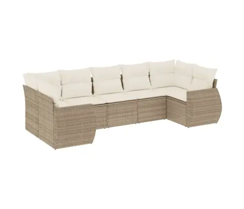 7-Daļīgs Dārza Dīvāna Komplekts, Matrači, Bēša Pe Rotangpalma Vidaxl