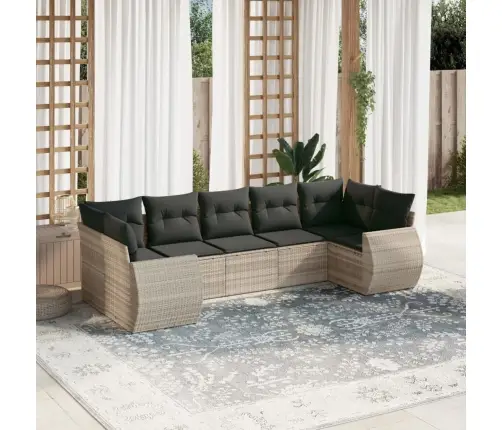 Sofos Komplektas Su Pagalvėlėmis, 7 Dalių, Pilkas, Poliratanas