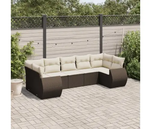 Sofos Komplektas Su Pagalvėlėmis, 7 Dalių, Rudas, Poliratanas