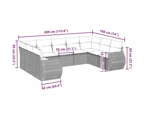 9-Osaline Aiadiivani Komplekt Patjadega, Helehall, Polürotang