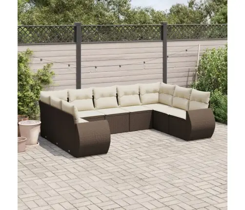 9-Daļīgs Dārza Dīvāna Komplekts, Matrači, Brūna Pe Rotangpalma Vidaxl