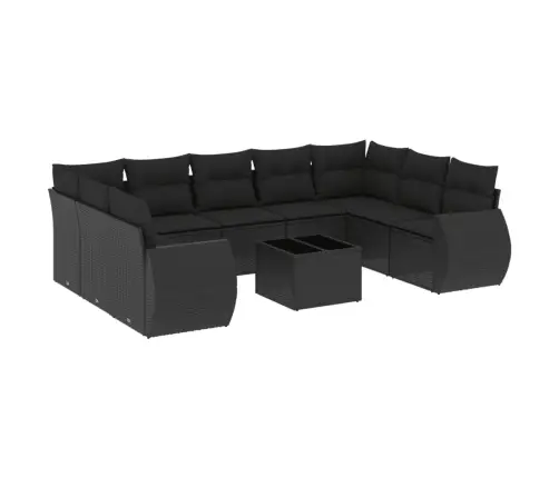 10-Daļīgs Dārza Dīvāna Komplekts, Matrači, Melna Pe Rotangpalma Vidaxl