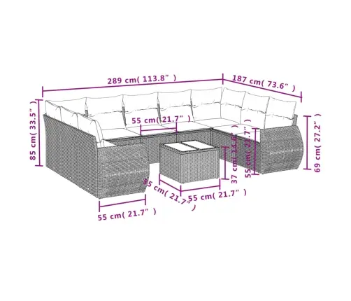 10-Daļīgs Dārza Dīvāna Komplekts, Matrači, Melna Pe Rotangpalma Vidaxl