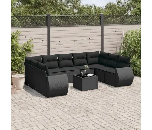 10-Daļīgs Dārza Dīvāna Komplekts, Matrači, Melna Pe Rotangpalma Vidaxl