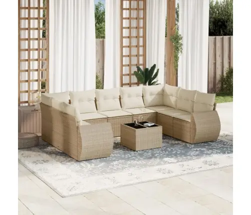 Sofos Komplektas Su Pagalvėlėmis, 10 Dalių, Smėlio, Poliratanas