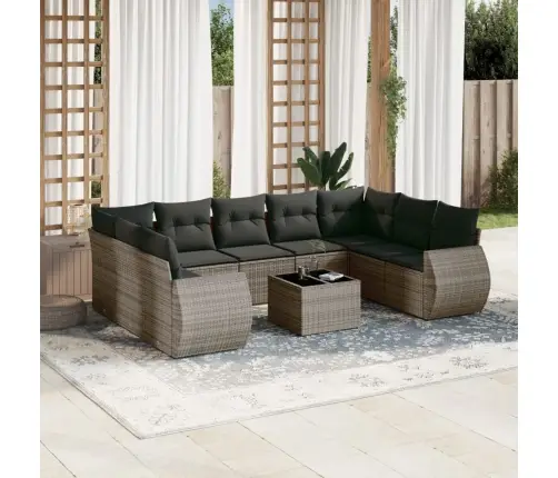 10-Daļīgs Dārza Dīvāna Komplekts Ar Matračiem, Pelēks Pe Pinums Vidaxl