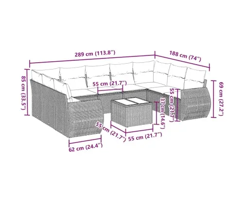 Sodo Komplektas Su Pagalvėlėmis, 10 Dalių, Pilkas, Poliratanas