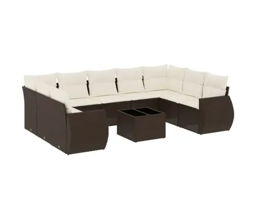 10-Daļīgs Dārza Dīvāna Komplekts, Matrači, Brūna Pe Rotangpalma Vidaxl