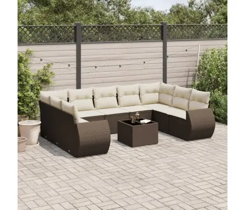 10-Daļīgs Dārza Dīvāna Komplekts, Matrači, Brūna Pe Rotangpalma Vidaxl