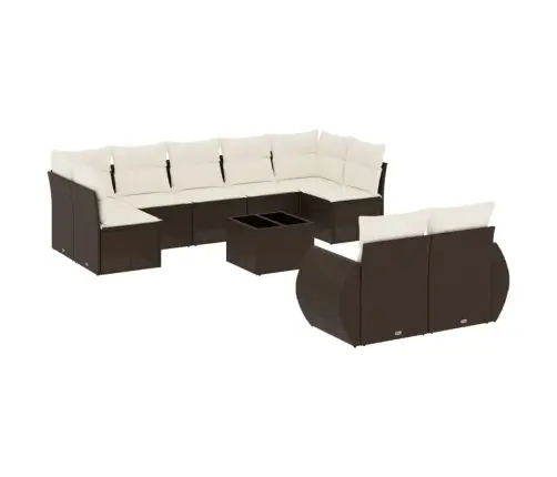 10-Daļīgs Dārza Dīvāna Komplekts, Matrači, Brūna Pe Rotangpalma Vidaxl