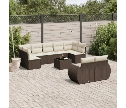 10-Daļīgs Dārza Dīvāna Komplekts, Matrači, Brūna Pe Rotangpalma Vidaxl