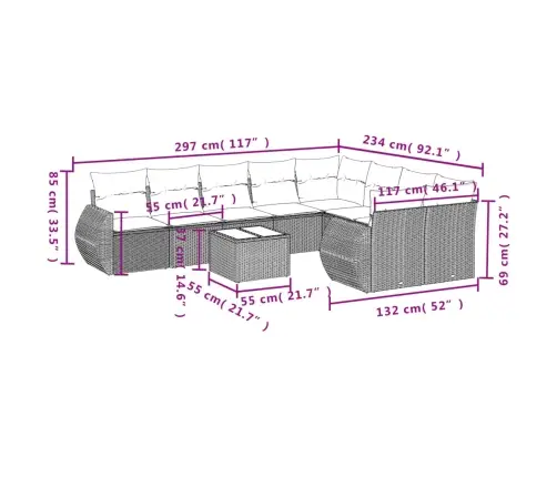 10-Daļīgs Dārza Dīvāna Komplekts, Matrači, Melna Pe Rotangpalma Vidaxl