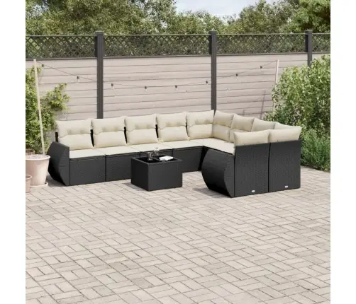 10-Daļīgs Dārza Dīvāna Komplekts, Matrači, Melna Pe Rotangpalma Vidaxl