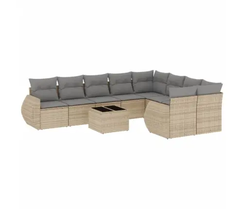 10-Daļīgs Dārza Dīvāna Komplekts, Matrači, Bēša Pe Rotangpalma Vidaxl