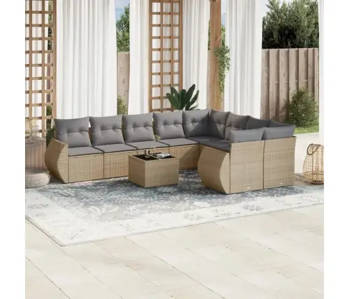 10-Daļīgs Dārza Dīvāna Komplekts, Matrači, Bēša Pe Rotangpalma Vidaxl