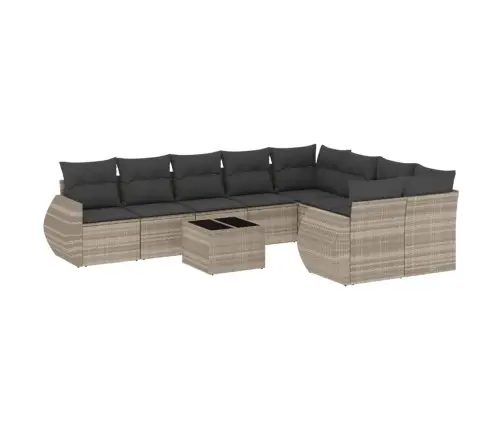 10-Daļīgs Dārza Dīvāna Komplekts Ar Matračiem, Pelēka Pe Pinums Vidaxl