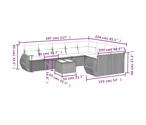 10-Daļīgs Dārza Dīvāna Komplekts Ar Matračiem, Pelēka Pe Pinums Vidaxl