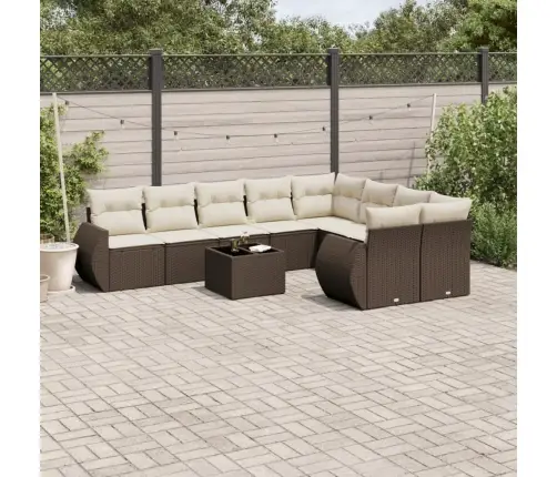 10-Daļīgs Dārza Dīvāna Komplekts, Matrači, Brūna Pe Rotangpalma Vidaxl