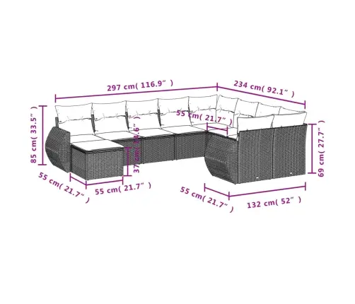 10-Daļīgs Dārza Dīvāna Komplekts, Matrači, Melna Pe Rotangpalma Vidaxl