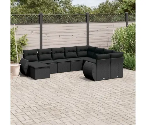 10-Daļīgs Dārza Dīvāna Komplekts, Matrači, Melna Pe Rotangpalma Vidaxl